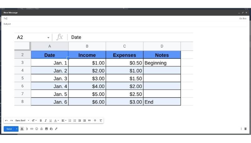 How to insert a table into a Gmail message