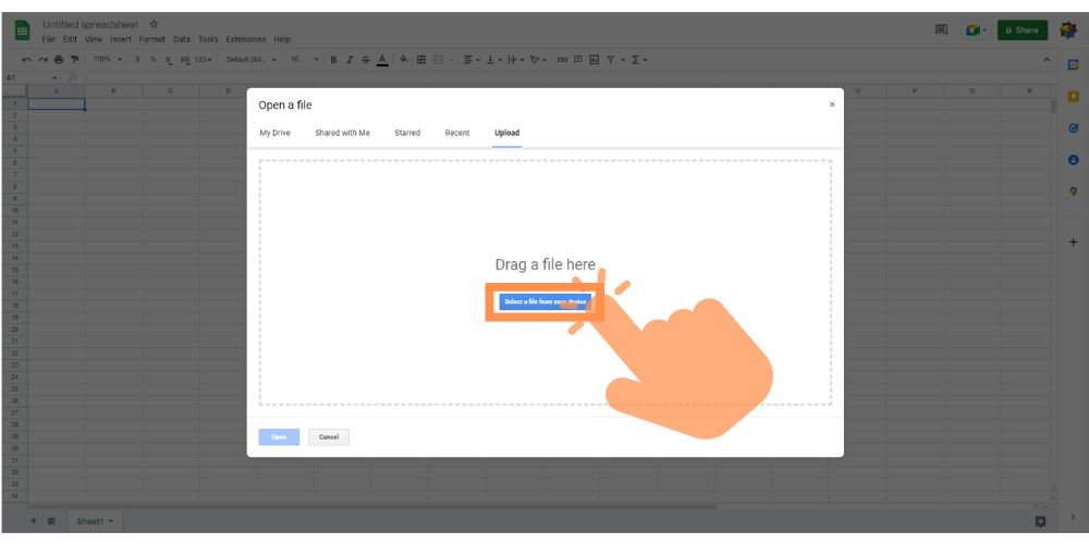 click button to upload a file into google sheets - techguidecentral.com