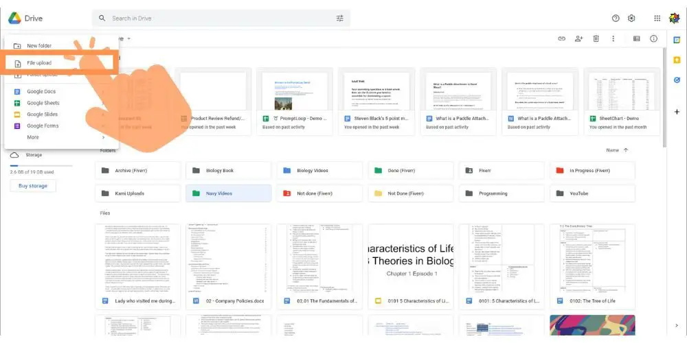 click on file upload in google drive - techguidecentral.com