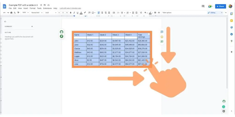 highlight copy table from google docs - techguidecentral.com
