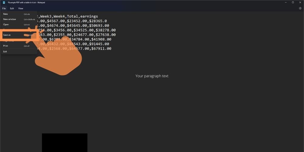 in notepad click file then save as - techguidecentral.com