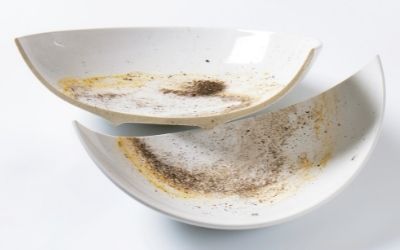 Ceramic pan broken with stains