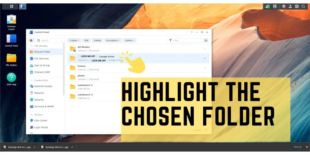 Synology click on the folder you wish to lock - techguidecentral.com