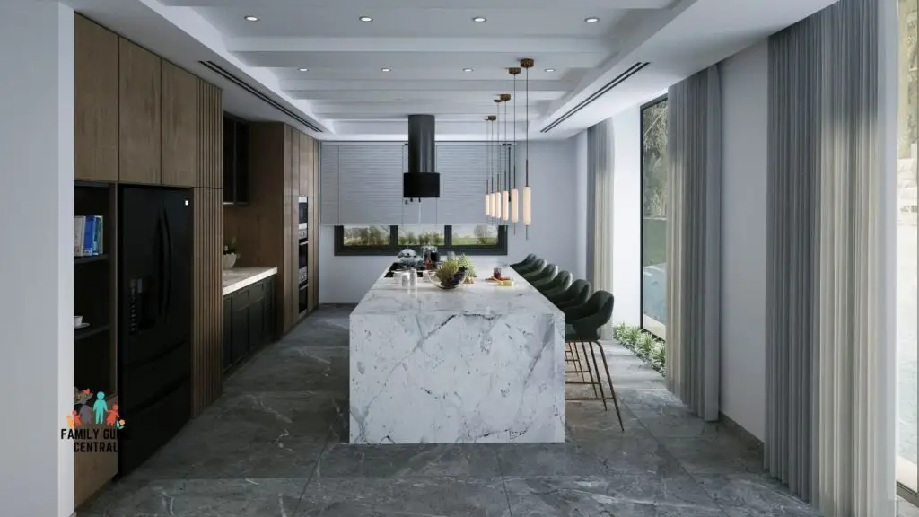 Someone's living room with a ceramic table that water falls - familyguidecentral.com